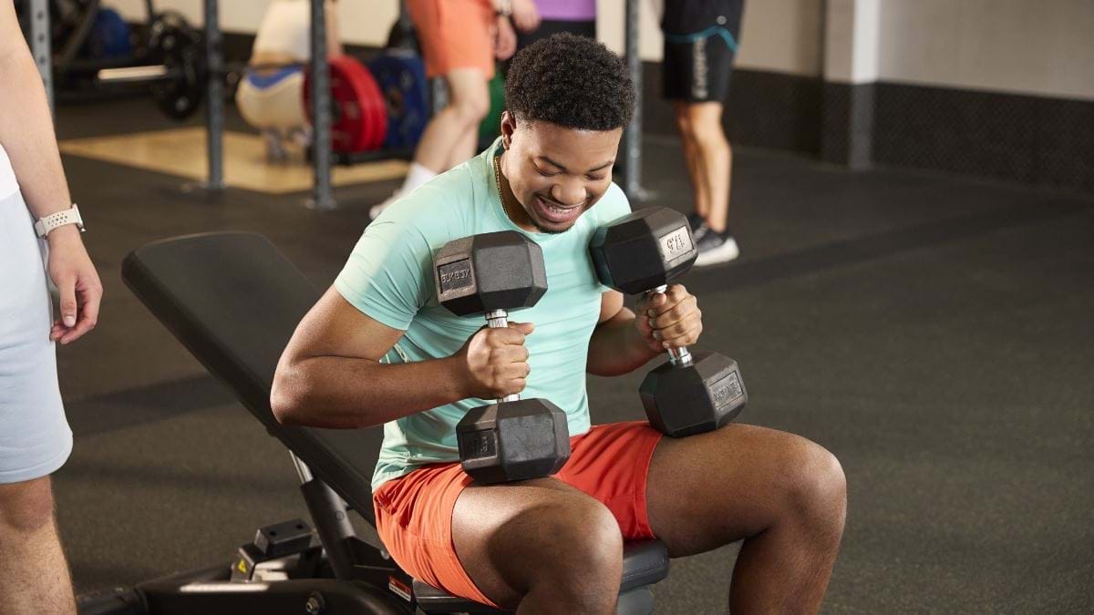 male with free weights